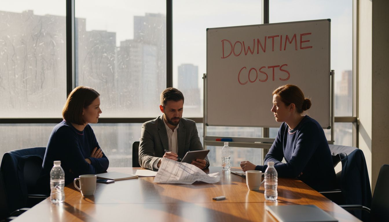Business team discussing downtime impact