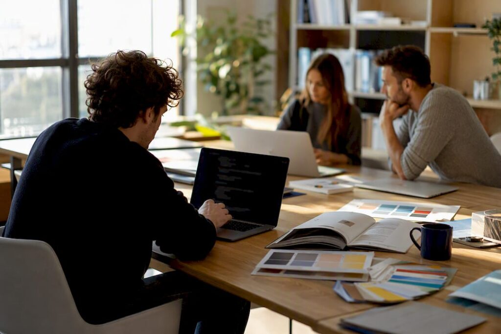 Workspace with keyboard and tablet for theme design