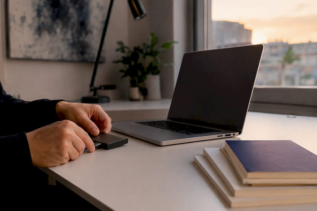 Hands unplugging USB from external drive