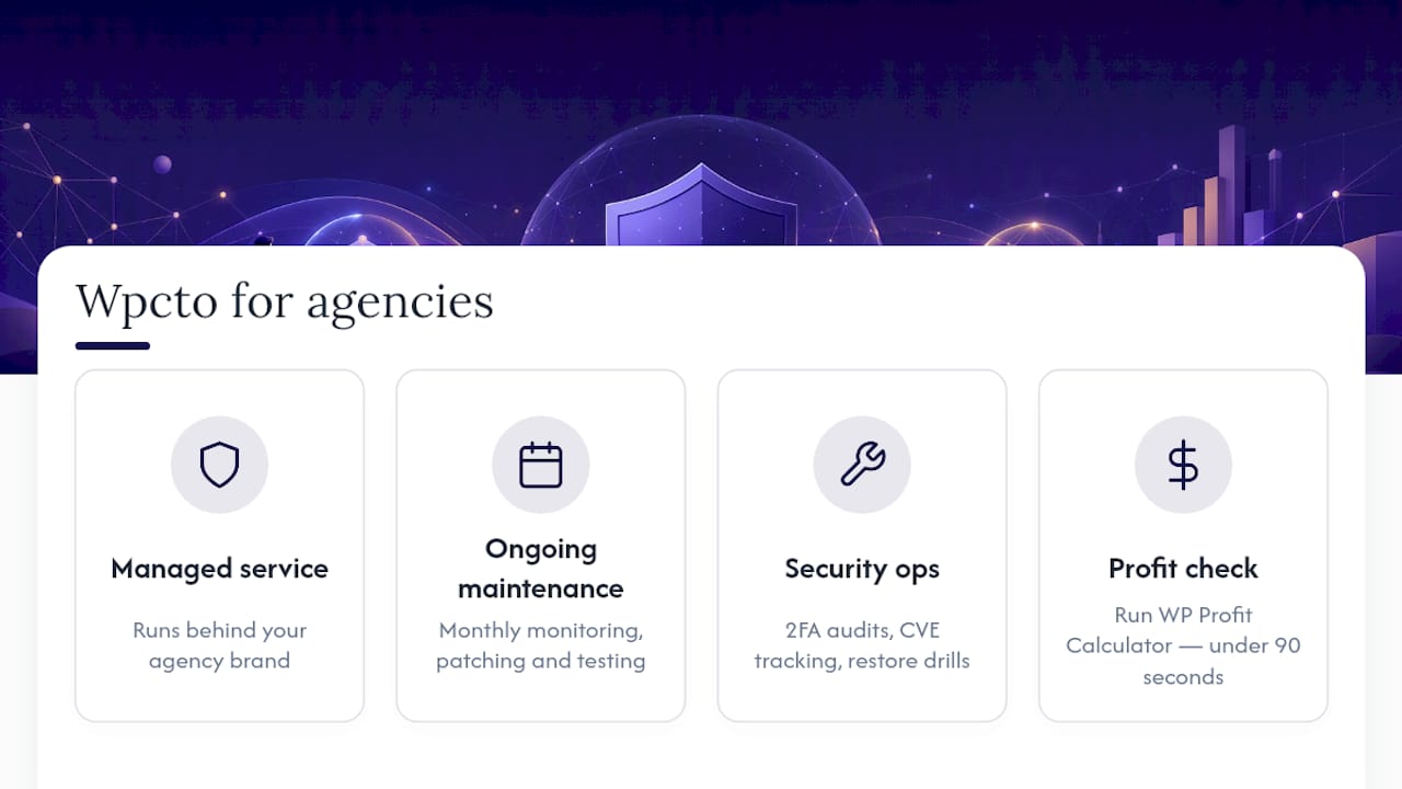 WPCTO: security monitoring and patch management for agencies — overview diagram