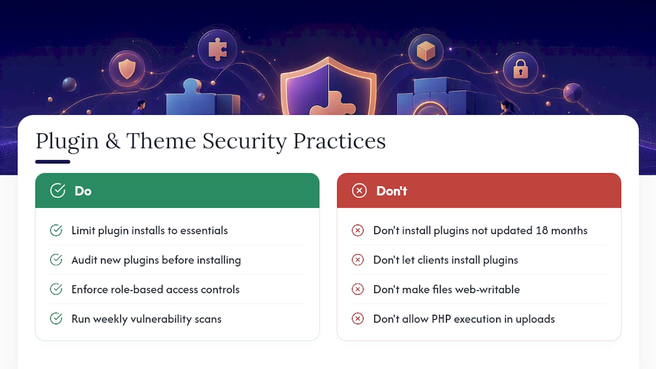 What security practices protect a plugin and theme portfolio? — overview diagram