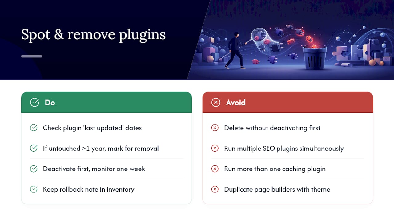 How do you spot and remove unused or obsolete plugins? — overview diagram
