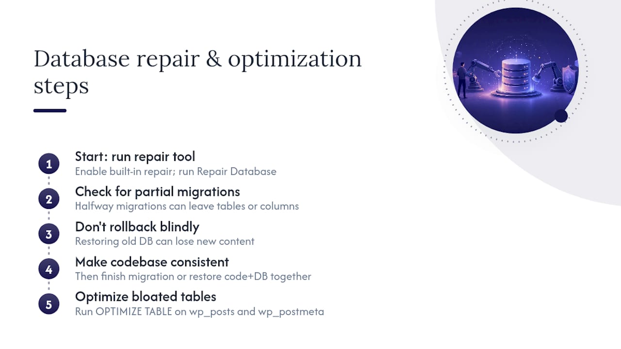 Should you repair or optimise the database after a failed update? — overview diagram