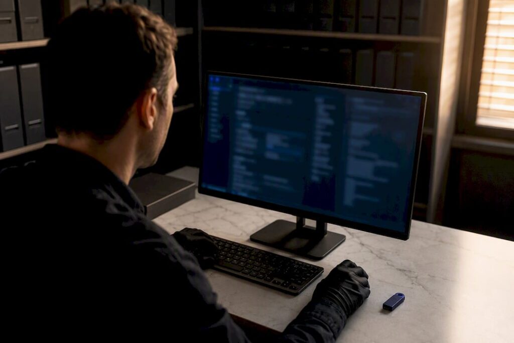 Technician reviewing a compromised WordPress site