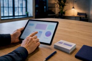 Hands using agency site profit calculator
